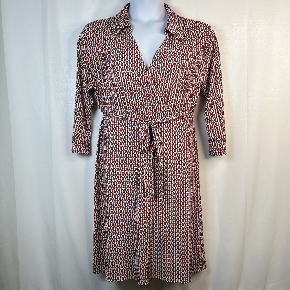 Laundry by Shelli Women's Sz L Red & White Shift Sheath Belted Dress MCM Retro